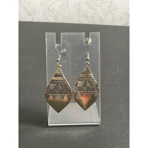 Tribal Geometric Patterned Silver Dangle Earrings For Women